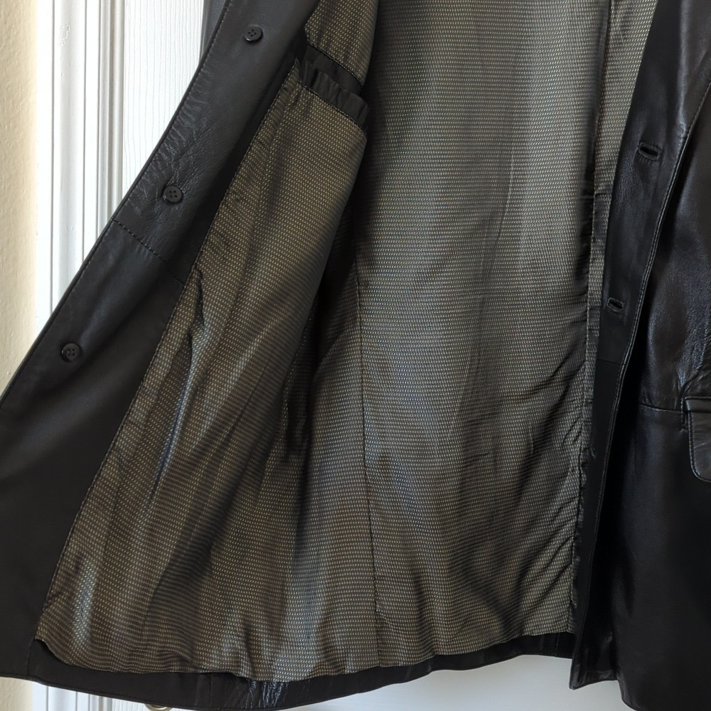 Lineage 90's Vintage Classic Genuine Leather Blazer Jacket Black 40 Large - Picture 8 of 16